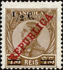 Angola 1919 Definitives - Overprinted ½c on 75r Brown.jpg