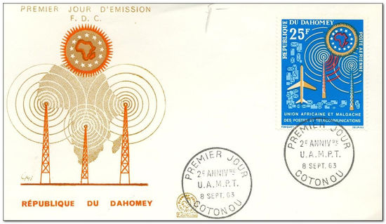 Dahomey 1963 Union of African & Malagasy Posts & Telecommunications fdc.jpg