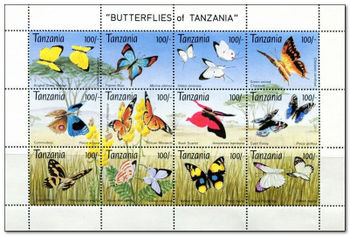 Tanzania 1993 Butterflies sheetlet of 12 stampsc.jpg