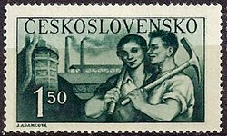 Czechoslovakia 1950 The 5th Anniversary of the Communist Regime (part II) 1Kr50.jpg