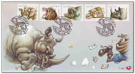 South Africa 2008 Cartoons by Dr Jack of the Big Five Animals fdc.jpg