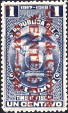 Ecuador 1921 Obligatory Tax - Fiscal Stamps Surcharged Casa de Correos VEINTE CTS. 1921-1922 a.jpg