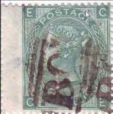 1867 One Shilling Green Plate 4 Large White Corner Letters CE.jpg