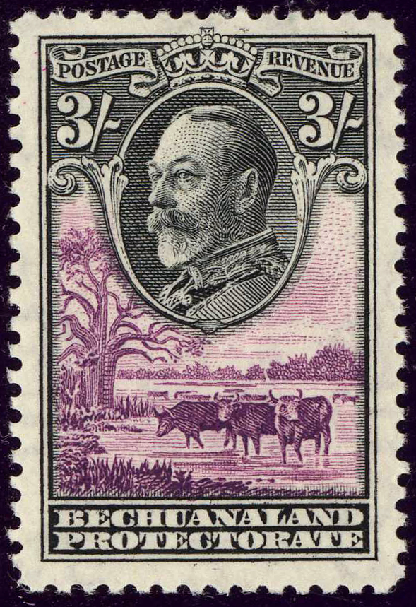 Bechuanaland 1932 Definitives - King George V - Boabab Tree and Cattle Drinking 3s.jpg
