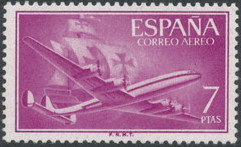 Spain 1955 - 1956 Airmail - Aircraft and Caravel 7p.jpg