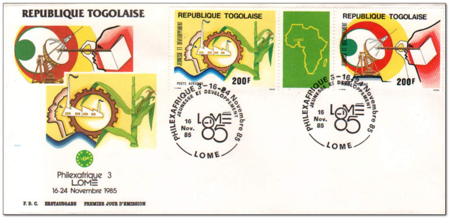 Togo 1985 Philexafrique Stamp Exhibition- series 2 and 3 1fdc.jpg