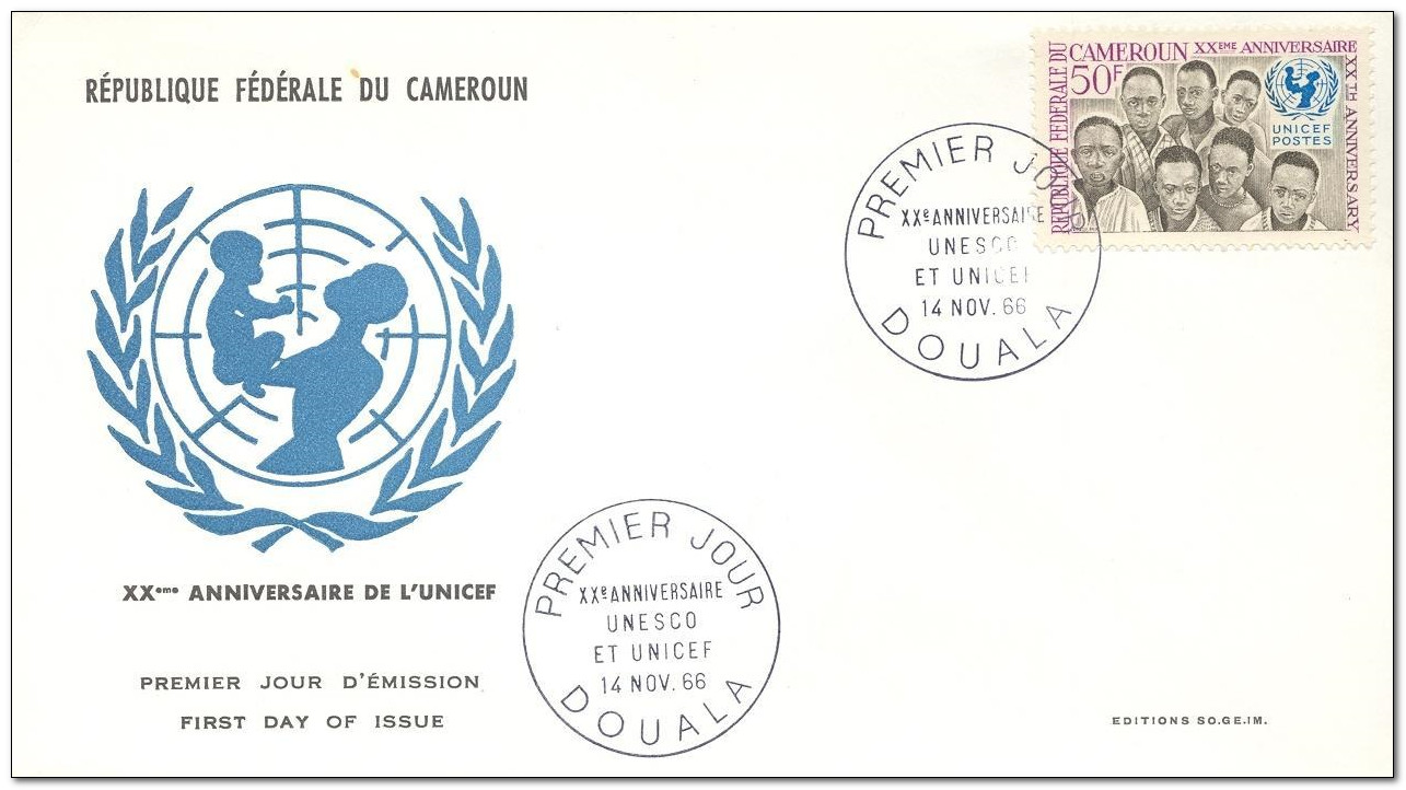 Cameroon 1966 UNESCO & UNICEF Anniversaries 1fdc.jpg