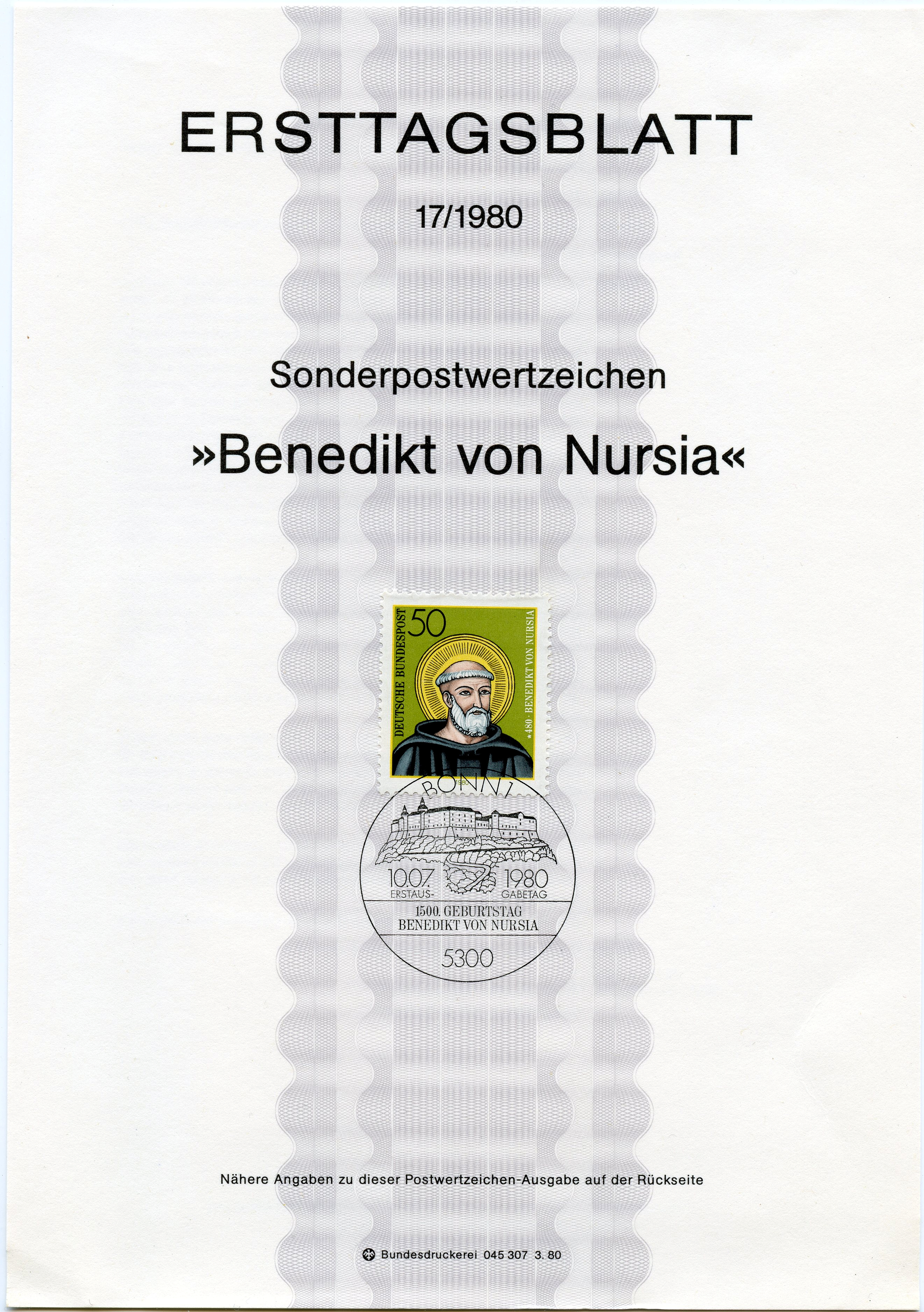 Germany-West 1980 St. Benedict, 1500th Birth Anniversary etb.jpg
