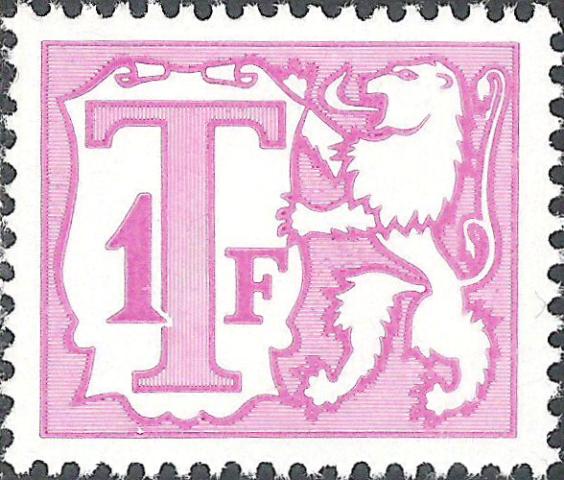 Belgium 1985 - 1988 Heraldic Lion - Small Digit - Postage Due Stamps 1F.jpg