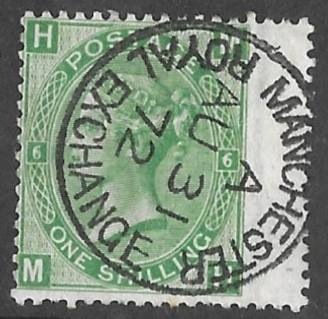 1867 One Shilling Green Plate 6 Large White Corner Letters MH.jpg