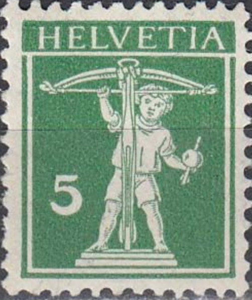 Switzerland 1909 - 1911 Definitives - Wilhelm Tell's Son 5cAu.jpg
