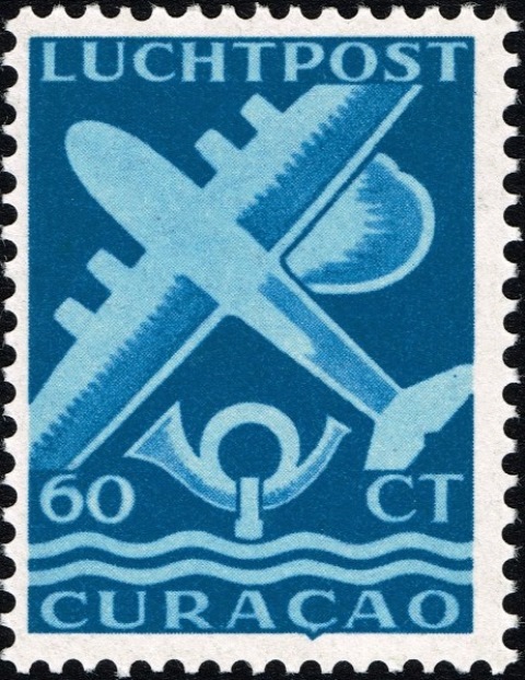 Curaçao 1947 Airmail - Plane and Post Horn 60c.jpg