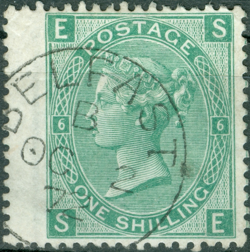 1867 One Shilling Green Plate 6 Large White Corner Letters SE.jpg