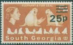 South Georgia 1971 Fauna - Issues of 1963 Surcharged 25p on 5s.jpg