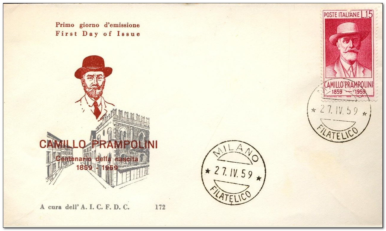 Italy 1959 Camillo Prampolini Birth Centenary fdc.jpg