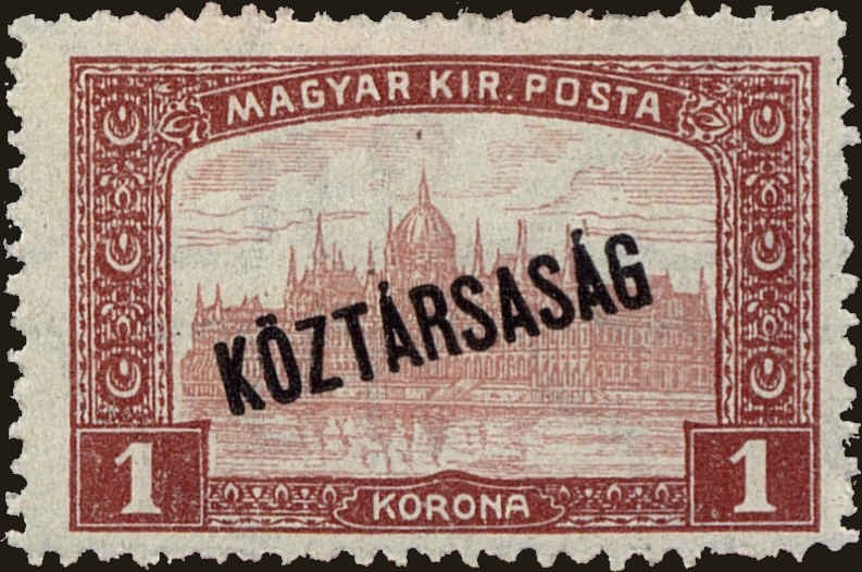 Hungary 1919 Harvesters and Parliament Buildings - Overprinted KOZTARSASAG 1k.jpg