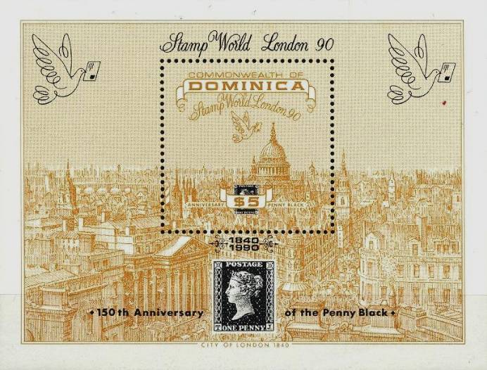 Dominica 1990 Penny Black Anniversary & London 90 Stamp Exhibition MSa.jpg