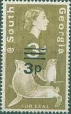 South Georgia 1971 Fauna - Issues of 1963 Surcharged 3p on 3d.jpg