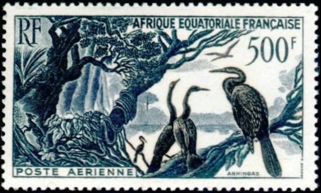 French Equatorial Africa 1953 Airmail - Snakebirds (Darter) 500f.jpg