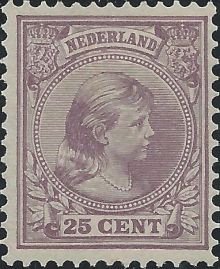 Netherlands 1891 - 1896 Definitives - Queen Wilhelmina - Long Hair 25c.jpg