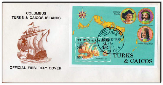 Turks and Caicos Islands 1988 500th Anniversary of the Discovery of America fdc.jpg