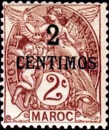 French Post Offices in Morocco 1908-1910 Definitives of France - Inscribed "MAROC" - New Values 2c.jpg