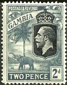 Gambia 1922 Definitives - King George V, Palm Tree and Elephant 2p.jpg