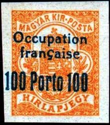 French Occupation of Hungary (ARAD) 1919 Postage Due Stamps of Hungary - Overprinted "Occupation française" and Surcharged e.jpg