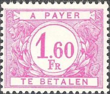 Belgium 1945 - 1953 Digit in White Circle - Postage Due Stamps 1F60.jpg