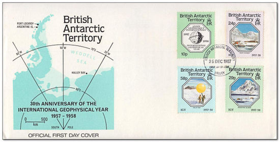 British Antarctic Territory 1987 Geophysical Year Anniversary fdc.jpg