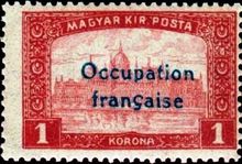 French Occupation of Hungary (ARAD) 1919 Definitive Stamps of Hungary - Overprinted "Occupation française" 1k.jpg