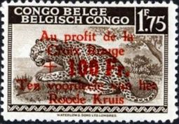 Belgian Congo 1944 Red Cross - Surcharges 100F on 1F75.jpg