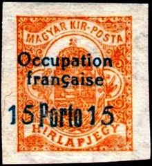 French Occupation of Hungary (ARAD) 1919 Postage Due Stamps of Hungary - Overprinted "Occupation française" and Surcharged b.jpg