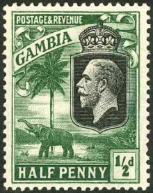 Gambia 1922 Definitives - King George V, Palm Tree and Elephant ½p.jpg