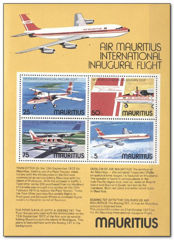 Mauritius 1977 Inaugural International Flight of Air Mauritius ms.jpg