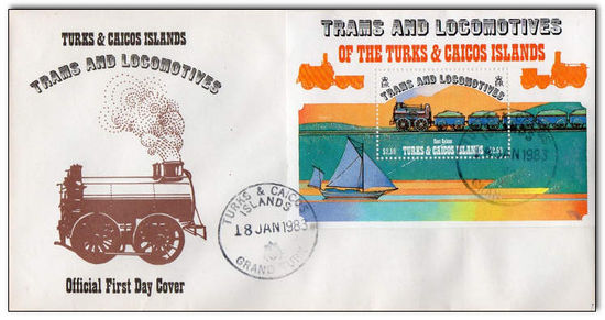Turks and Caicos Islands 1983 Trams and Locomotives 1fdc.jpg