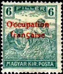French Occupation of Hungary (ARAD) 1919 Definitive Stamps of Hungary - Overprinted "Occupation française" 6f.jpg