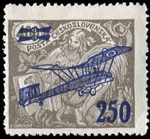 Czechoslovakia 1922 Allegory on Agriculture and Science (surcharged) 250.jpg