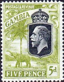 Gambia 1922 Definitives - King George V, Palm Tree and Elephant 5p.jpg