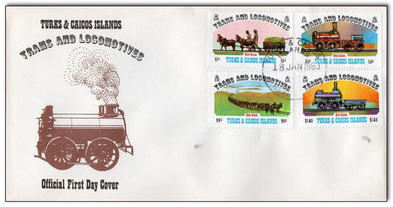 Turks and Caicos Islands 1983 Trams and Locomotives fdc.jpg