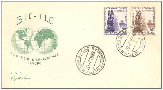 Italy 1959 I.L.O. Anniversary fdc.jpg