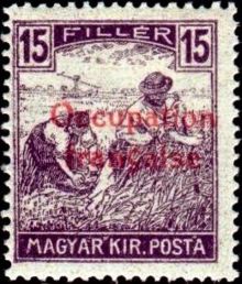 French Occupation of Hungary (ARAD) 1919 Definitive Stamps of Hungary - Overprinted "Occupation française" 15f.jpg