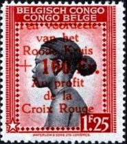 Belgian Congo 1944 Red Cross - Surcharges 100F on 1F25.jpg
