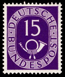 Germany-West 1951 - 1952 Definitives - Numerals & Posthorn 15pf.jpg
