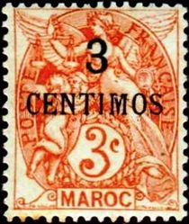 French Post Offices in Morocco 1908-1910 Definitives of France - Inscribed "MAROC" - New Values 3c.jpg