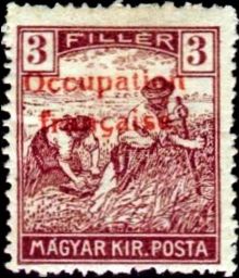 French Occupation of Hungary (ARAD) 1919 Definitive Stamps of Hungary - Overprinted "Occupation française" 3f.jpg
