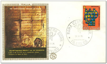 Italy 1975 State Archives Unification Centenary fdc.jpg