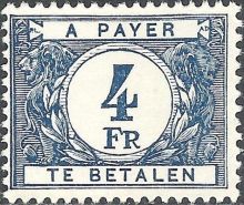 Belgium 1945 - 1953 Digit in White Circle - Postage Due Stamps 4F.jpg
