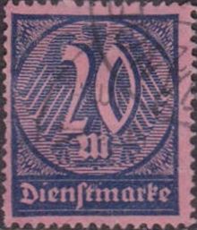Germany-Weimar 1922 - 1923 Official Stamps - New Designs 20m.jpg