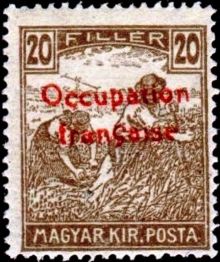 French Occupation of Hungary (ARAD) 1919 Definitive Stamps of Hungary - Overprinted "Occupation française" 20f.jpg